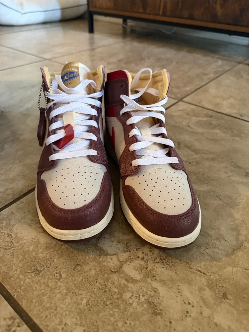 Nike Mid-Top Sneaker in Burgundy, Red & Cream